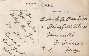 A postcard sent to Master C Le Marchand in 1910