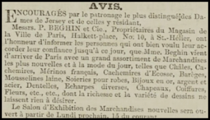 1850 advert in the Chronique de Jersey