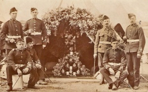 An unexplained display of helmets in a tent at an annual camp