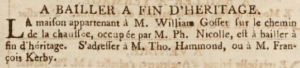 William Gosset’s house in Pier Road was advertised for sale in Gazette de l'Ile de Jersey in January 1804