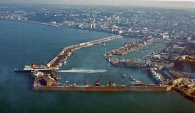 A mailboat - Caesarea or Sarnia - departs through St Helier pierheads