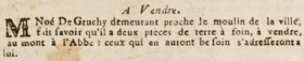 Noe de Gruchy, living close to the Town Mill, advertised two parcels of land for sale in Gazette de l'Ile de Jersey in 1809