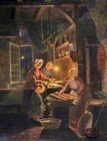 Interior of a fish shop by candlelight; after Gerrit Dou