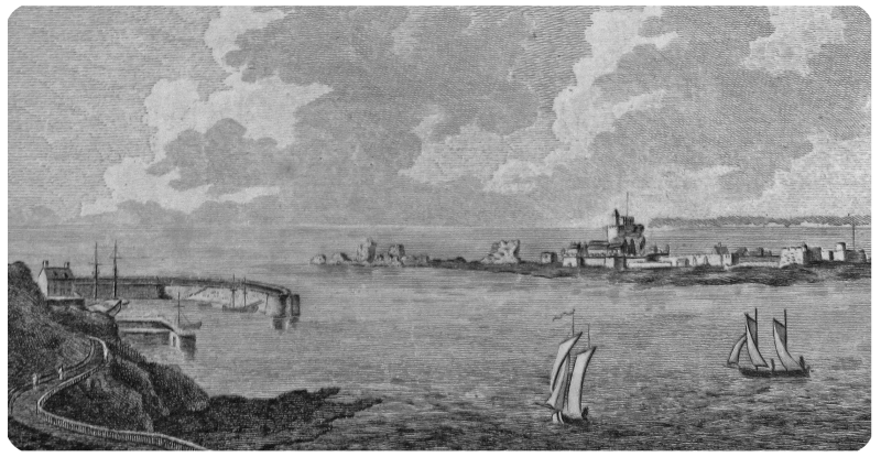 The original harbour and Elizabeth Castle in 1797