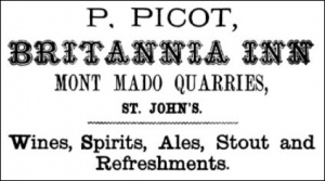 P Picot was proprietor of the Britannia Inn in St John in 1881. This was 40-year-old Philip. who lived at the Britannia Inn, Mont Mado, with his wife Lydia, nee de Gruchy, and sons Elisha (2) and Alfred (1) at the time of that year's census. The couple had married in 1869