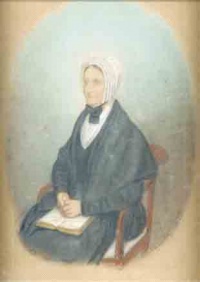 Believed to be Esther de Gruchy (1778-1869), the portrait is one of a matching pair, the other of her cousin Thomas de Gruchy, silversmith, to whom she was servant and companion; (Carter family, Canada)