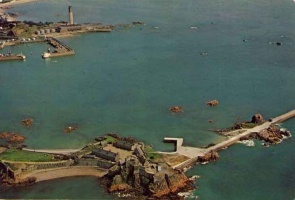 The castle's small jetty, one of the island's earliest, shows clearly in this aerial picture