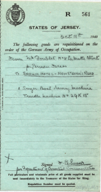 A sewing machine belonging to Mr Doublet of 18 La Motte Street was taken for use at the Sarum Hotel