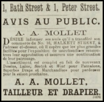 Tailor and draper A A Mollet was on the corner of Bath Street and Peter Street in 1890