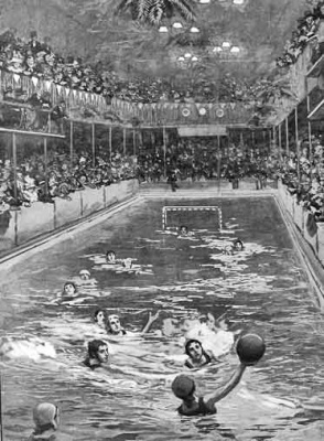 Jersey lost by four goals to nil to Swansea in a national women's water polo competition held in London in 1900 - From the Illustrated London News
