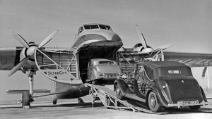 Bristol Superfreighter loading for a flight to England