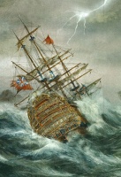 Artist's impression of the loss of HMS Victory in 1744
