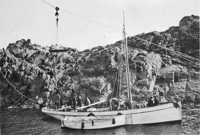 Supplies being transferred to the lighthouse