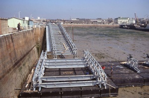 The first ferry ramp being installed in 1973