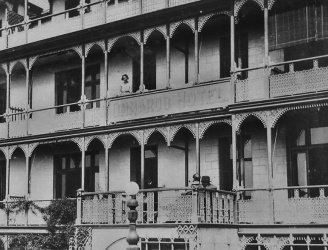 The hotel's distinctive balconies