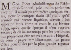 ... but George Picot was still (or again) administrator of the General Hospital in 1803