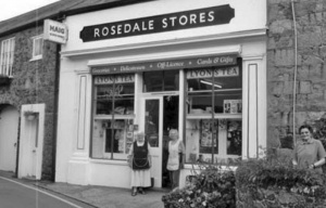 The shop in 2007 with Pat Clarke, Vera Hansford and Lilian Le Chevalier in front