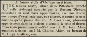 Charles Blampied advertised a new house in Pitt Street for sale in 1830