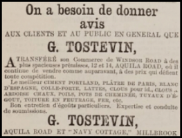 In 1880 G Tostevin moved his business to more spacious premises in Aquila Road