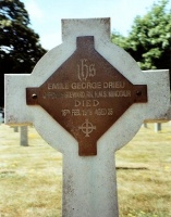 The grave of Great War casualty Emile John George Drieu at Haslar Royal Naval Cemetery, Gosport
