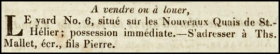 Thomas Mallet, son of Pierre, advertised a yard on the new St Helier Harbour quay for rent in this 1830 advert in Chronique de Jersey