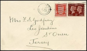 An envelope addressed to Mrs F S Godfray in St Ouen during the Occupation in 1941