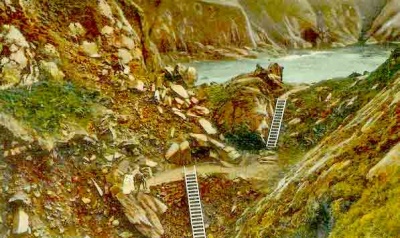 Ladders leading down to the cave