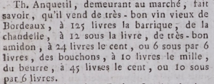 ... In 1792 Thomas was advertising Bordeaux wine by the barrel, candles and other items