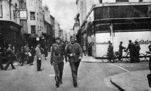 Outside Burtons, converted to a shop for the German troops, in 1942