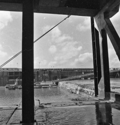 The 'harbour wall' dividing the area between the dredged berths and the dry area now turned into a marina
