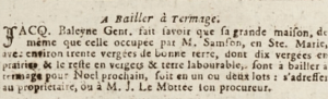 Jacques Baleyne advertised the sale of his St Mary house in Gazette de l'Ile de Jersey in 1809
