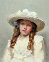 Portrait of a young girl in a large white hat; Richard Goldie Crawford