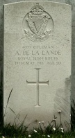 The grave of Great War casualty Arthur de La Lande at Mont l'Abbe New Cemetery, Jersey
