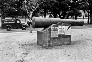 Call-up notices were posted in prominent locations, such as on this cannon in The Parade