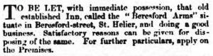 1858 advert for lease of Beresford Arms