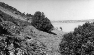The path from General Don's bulwark near Les Cracheurs, looking back to St Aubin