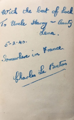 ... sent to his uncle and aunt from somewhere in France