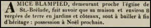 Amice Blampied, who lived near St Brelade's Parish Church, offered his 8-vergee farm for sale in 1830