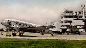 A British European Airways Dakota alongside the terminal