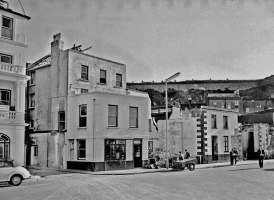 Demolition before the construction of a garage and offices for Jersey Motor Transport in 1960