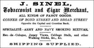 ... The 1871 census shows him living in Hue Street with his second wife Margaret, and daughters Alice and Emily. His occupation was given as publican, but it is uncertain where his pub was situated. By the time of the 1881 census the family had moved to Bond Street and John's occupation was shown as tobacconist, as confirmed by this 1881 advert