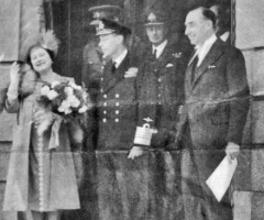 The King and Queen outside the States Building with Bailiff Alexander Coutanche