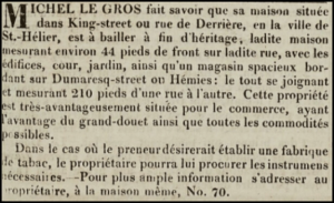 Michel Le Gros advertised 70 King street for sale in 1830 ...