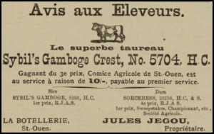 Jules Jegou's 1920 advert in the Chronique de Jersey