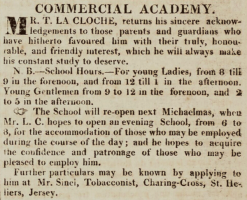 Thomas La Cloche’s commercial academy offered tuition for boys and girls at different times in 1815