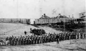 Soldiers exercise on the beach in the 1860s