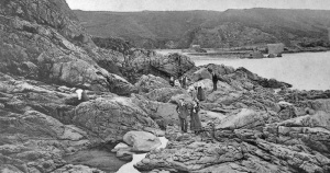 On the rocks outside the caves