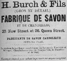 Soap and candle manufacturers Burch and Sons had premises at 37 New Street and 26 Queen Street in the mid 19th century