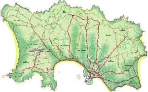 A modern map of Jersey showing the major road network