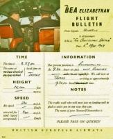 A flight bulletin for Ambassador passengers in 1957
